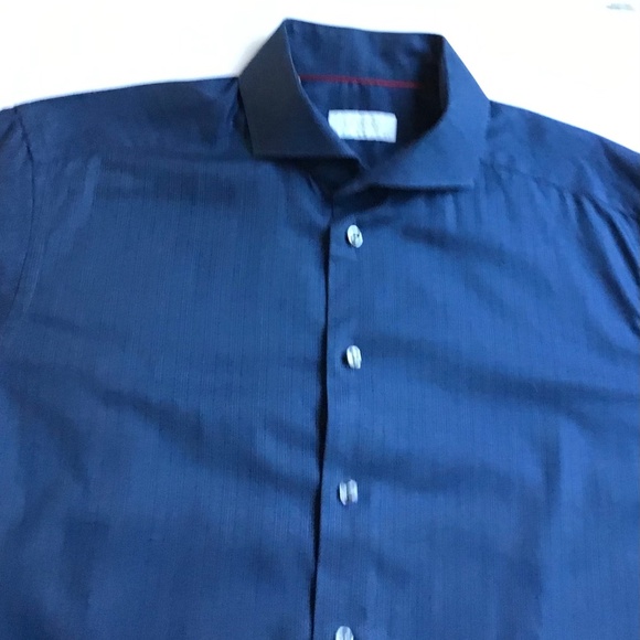 ETON slim dark blue checkered shirt Sz 16.5 made in Europe - Picture 4 of 9